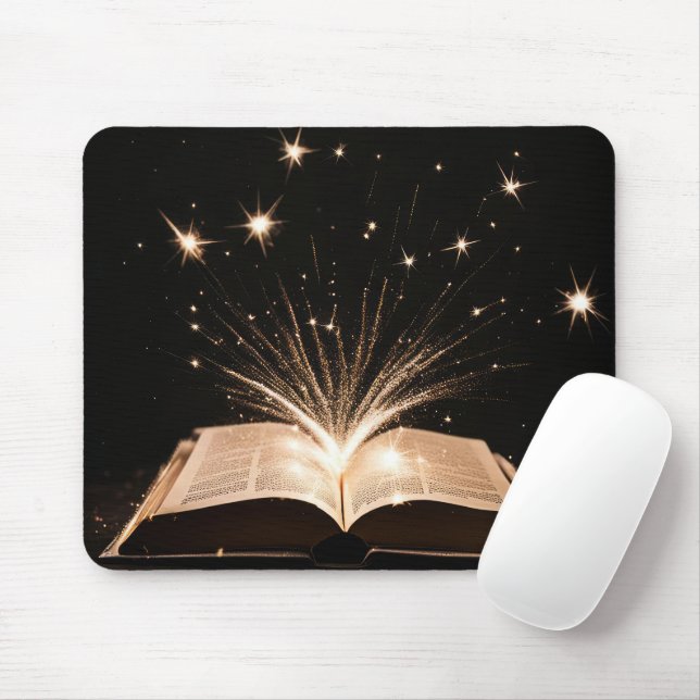 Sparkles Exploding From Open Book Mouse Mat (With Mouse)