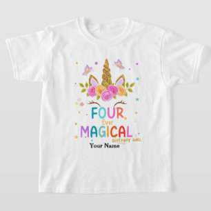 Sparkles Four Ever Magical Unicorn 4th Birthday  T-Shirt