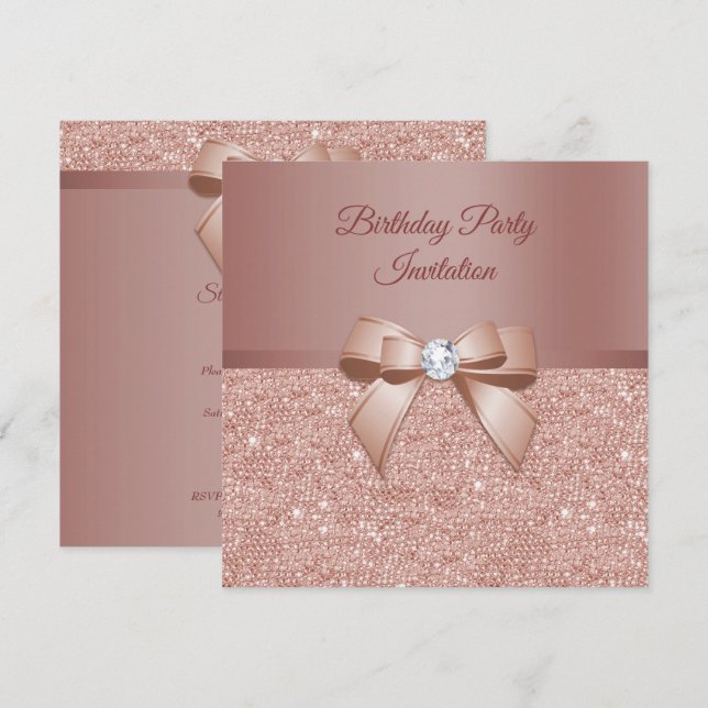 Sparkles & Glamour, Rose Gold Birthday Party Invitation (Front/Back)