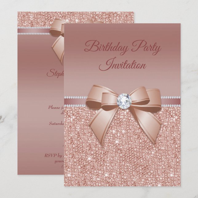 Sparkles & Glamour, Rose Gold Birthday Party Invitation (Front/Back)