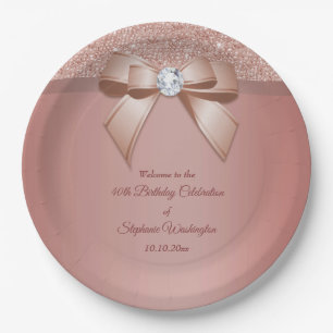 Sparkles & Glamour, Rose Gold Birthday Party Paper Plate