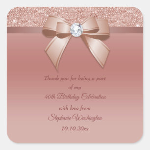 Sparkles & Glamour, Rose Gold Birthday Party Square Sticker