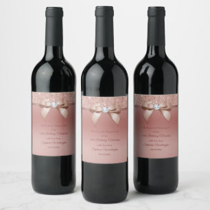 Sparkles & Glamour, Rose Gold Birthday Party Wine Label