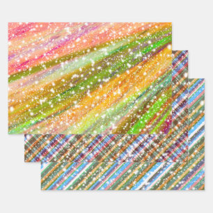 Sparkles in Tropical Rainbow Leaves, Retro Colour Wrapping Paper Sheet