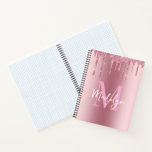  sparkles Pink glitter monogram name girly Notebook (Inside)