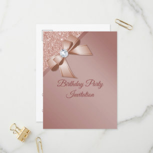 Sparkles & Rose Gold Glamour Birthday Party Invitation Postcard