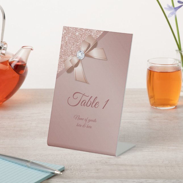 Sparkles & Rose Gold Glamour Table Number Pedestal Sign (In SItu)