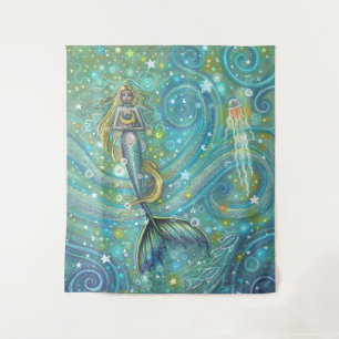 Sparkles Sea Mermaid and Jellyfish Wall Hanging Tapestry