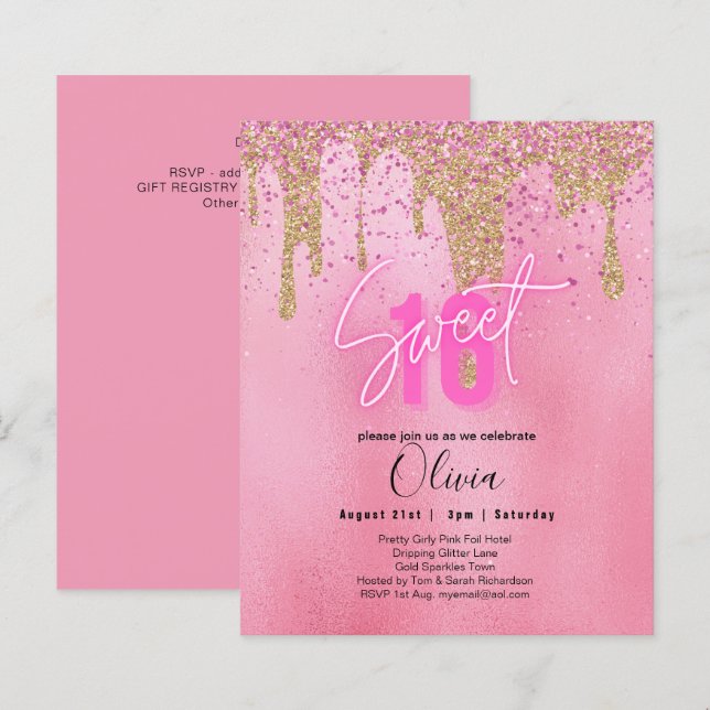 Sparkles Sweet16 Pretty Girly Pink 16th Birthday (Front/Back)