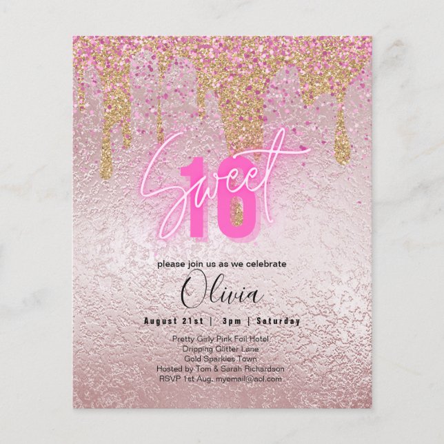 Sparkles Sweet16 Pretty Girly Pink 16th Birthday Flyer (Front)