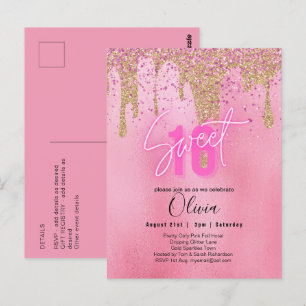 Sparkles Sweet16 Pretty Girly Pink 16th Birthday Postcard