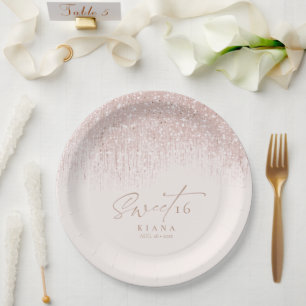 Sparkles Sweet Sixteen Rose Gold ID912  Paper Plate