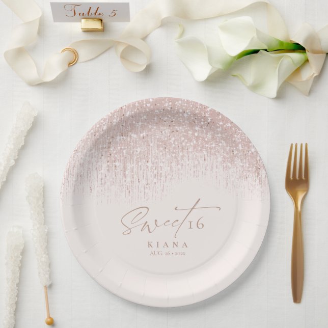Sparkles Sweet Sixteen Rose Gold ID912  Paper Plate (Wedding)