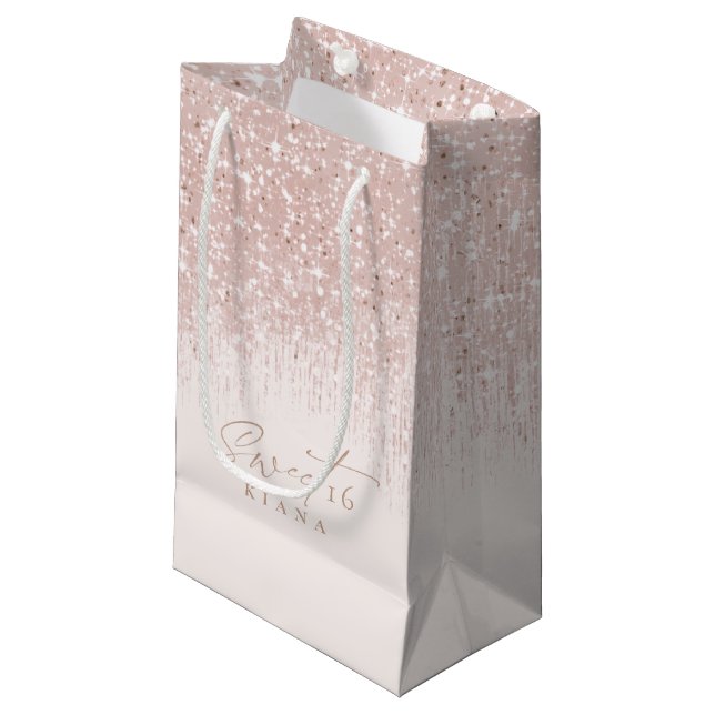Sparkles Sweet Sixteen Rose Gold ID912 Small Gift Bag (Front Angled)