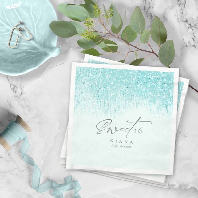 Sparkles Sweet Sixteen Teal ID912 Napkin (Creator Uploaded)
