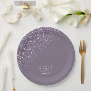 Sparkles Wedding Dark Mauve ID889 Paper Plate