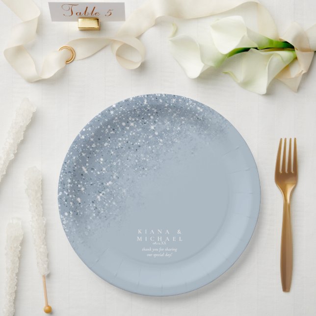 Sparkles Wedding Lt Dusty Blue ID889 Paper Plate (Wedding)