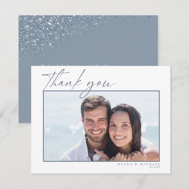 Sparkles Wedding Thank You Dusty Blue ID889 (Front/Back)