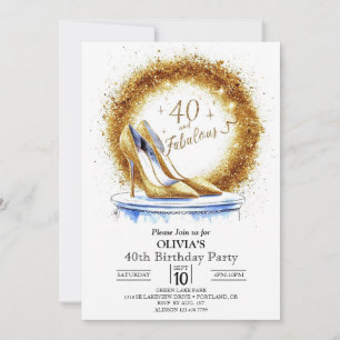  Sparkles Women Digital Gold 40th Birthday Invitation
