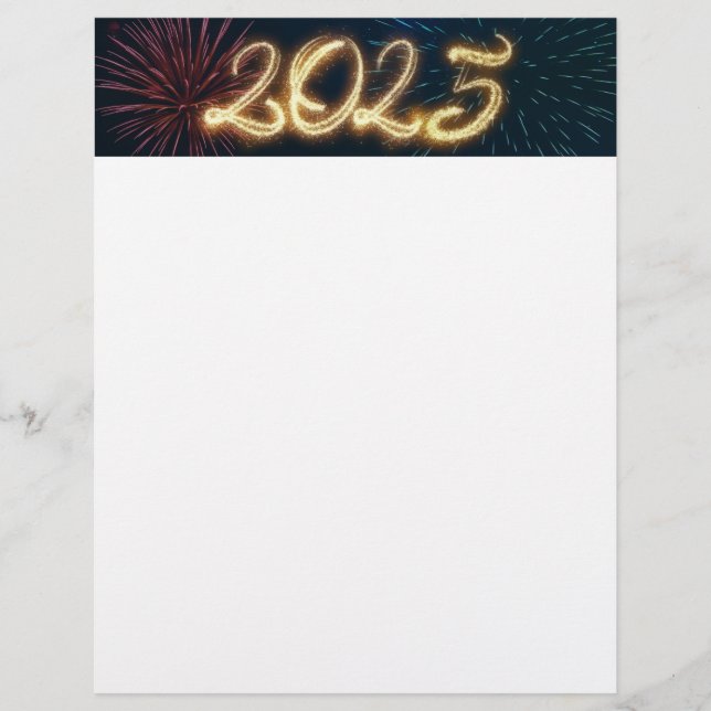 Sparkling 2025 Happy New Year Fireworks Custom Letterhead (Front)