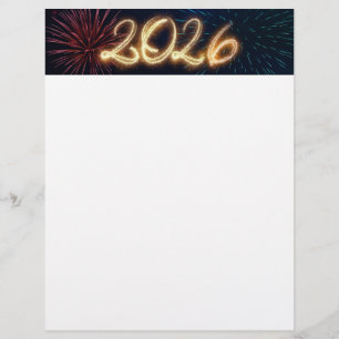 Sparkling 2026 Happy New Year Fireworks Custom Letterhead