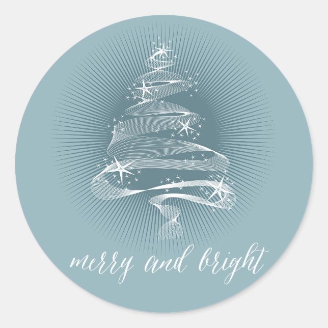 Sparkling Abstract Christmas Tree Sky Blue Holiday Classic Round Sticker (Front)