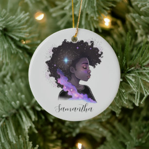 Sparkling Afro Woman Ceramic Tree Decoration