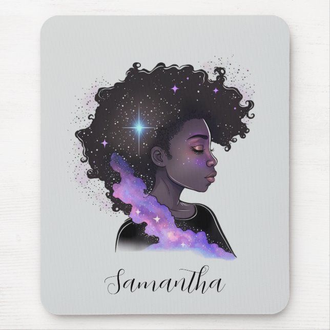 Sparkling Afro Woman Mouse Mat (Front)