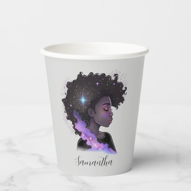 Sparkling Afro Woman Paper Cups (Front)