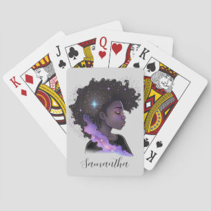 Sparkling Afro Woman Playing Cards