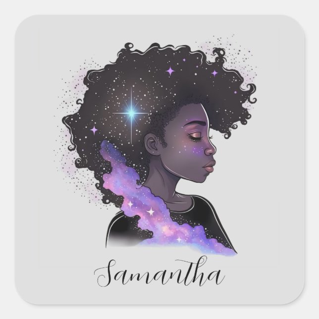 Sparkling Afro Woman Square Sticker (Front)