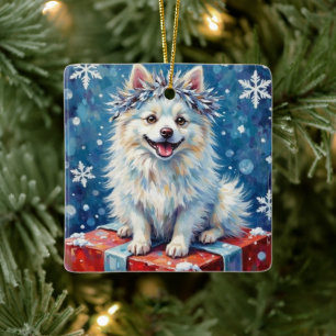 Sparkling American Eskimo Dog Festive Gift Cushion Ceramic Ornament