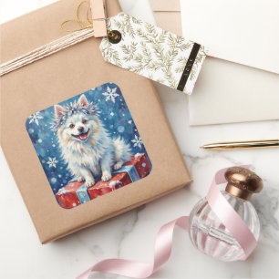 Sparkling American Eskimo Dog Festive Gift Cushion Square Sticker