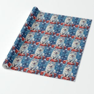 Sparkling American Eskimo Dog Festive Gift Cushion Wrapping Paper