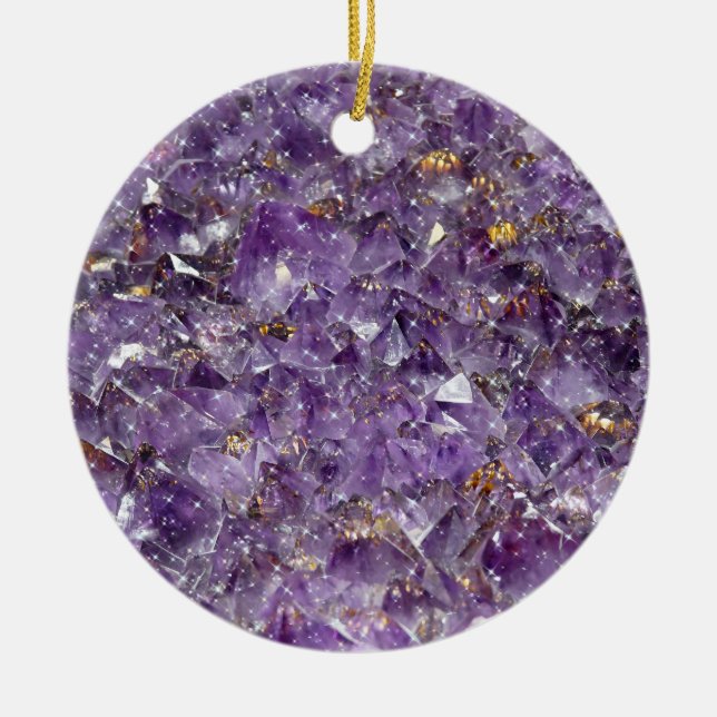 Sparkling Amethyst Crystal Gem - Purple Geode Ceramic Tree Decoration (Front)