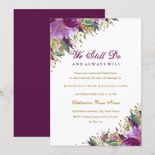 Sparkling Amethyst Purple Vow Renewal Anniversary Invitation