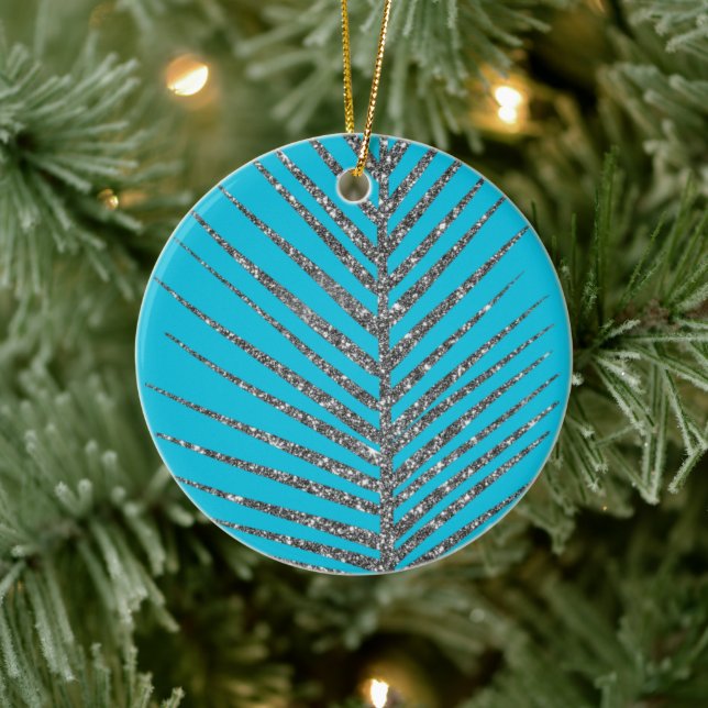 Sparkling Aqua Blue Glitter  Ceramic Tree Decoration (Tree)