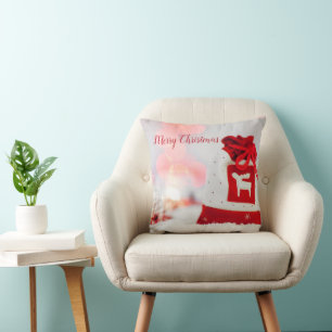 Sparkling Background with a Beautiful Red Bow  Cushion