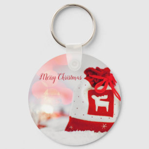 Sparkling Background with a Beautiful Red Bow Key Ring