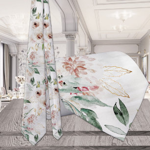 Sparkling Barely Blush & White Greenery Wedding Tie