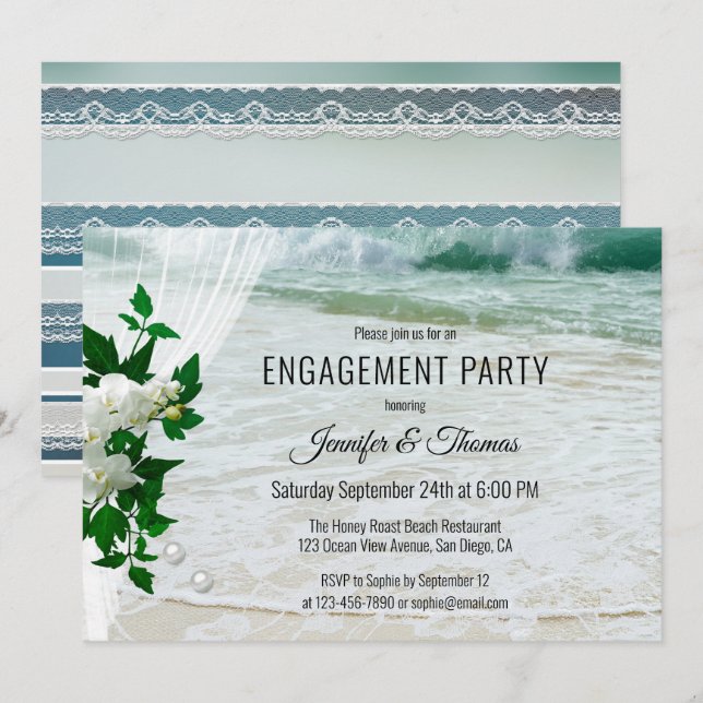 Sparkling Beach Fresh Floral Engagement Invitation (Front/Back)