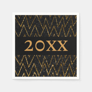 Sparkling Black & Chevron   Custom Gold New Year Napkin