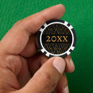 Sparkling Black & Chevron Custom Gold New Year Poker Chips