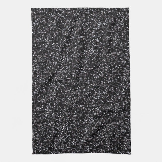 Sparkling Black Glitter Tea Towel (Vertical)