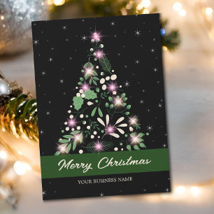 Sparkling Black Green Christmas Tree Corporate Holiday Card