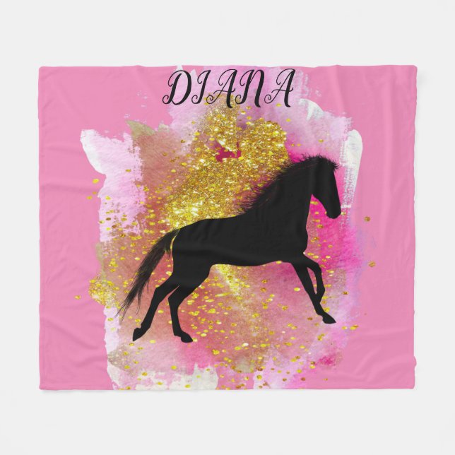 SPARKLING BLACK HORSE PERSONALIZED BLANKET (Front (Horizontal))