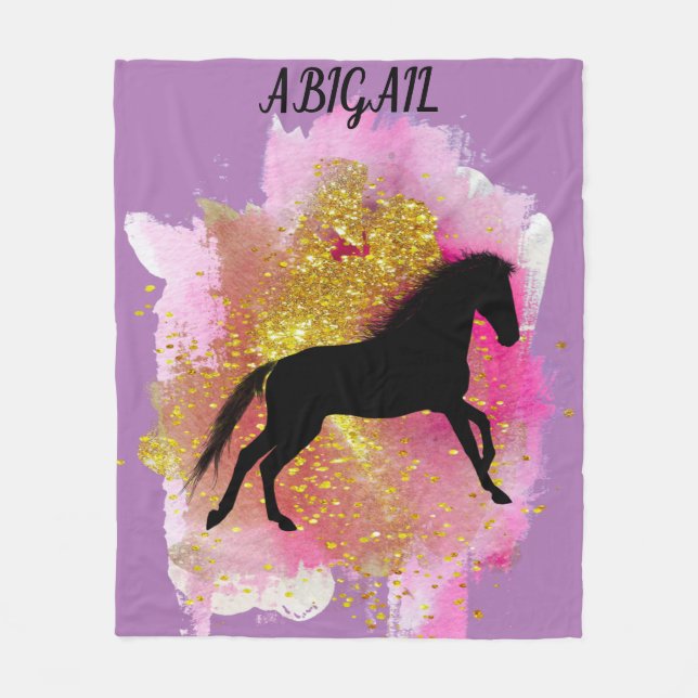 SPARKLING BLACK HORSE PERSONALIZED BLANKET. FLEECE (Front)