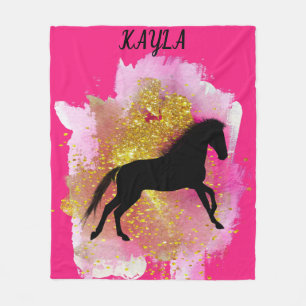 SPARKLING BLACK HORSE PERSONALIZED BLANKET. FLEECE