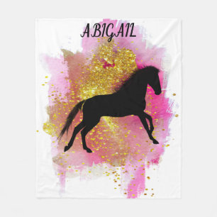 SPARKLING BLACK HORSE PERSONALIZED BLANKET. FLEECE BLANKET