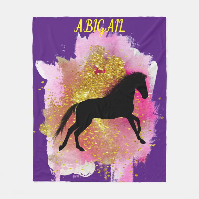SPARKLING BLACK HORSE PERSONALIZED BLANKET. FLEECE BLANKET (Front)